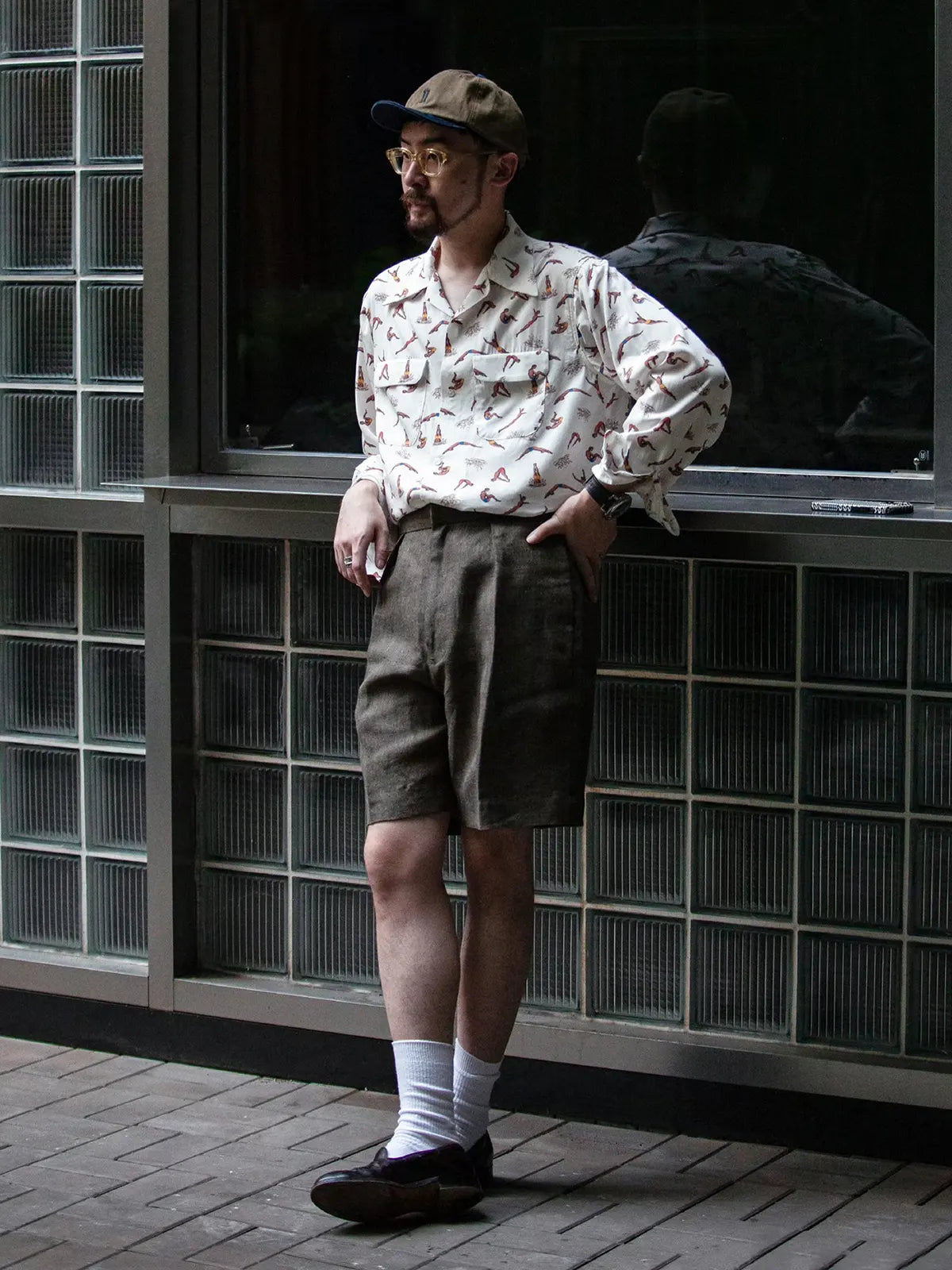 クリームダイブプリント開襟シャツ正面全体