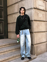 11oz重度ウォッシュヴィンテージストレートジーンズ