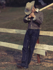 16.5OZ インディゴ セルビッジデニム ワイドレッグ ワークパンツ