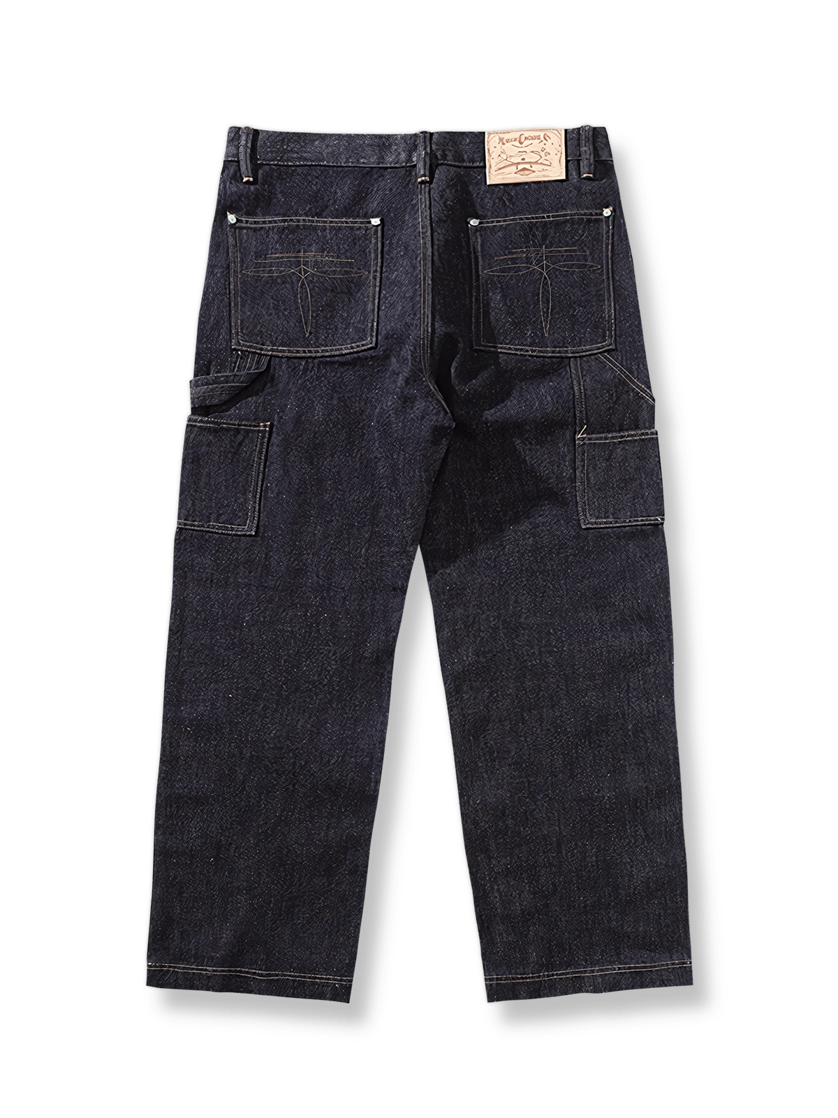 インディゴセルビッジデニムワイドレッグワークパンツの平置き画像