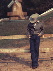 16.5OZ インディゴ セルビッジデニム ワイドレッグ ワークパンツ