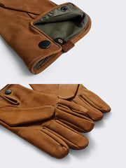 製品画像:1930年代ドイツ風カーフレザー製飛行士グローブの正面画像。ヴィンテージスタイルのデザイン。
詳細画像:カーフレザーの質感とクラシックな縫製ディテールのアップ画像。