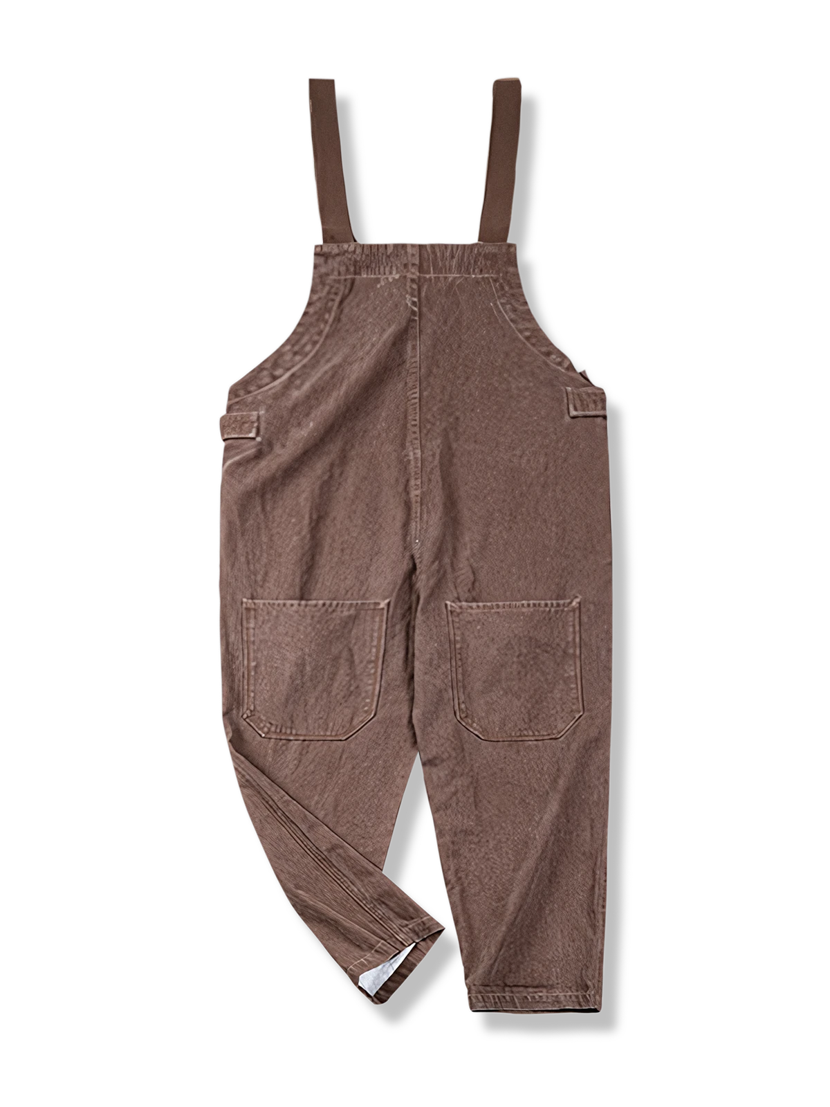 1930年代ヘリンボーンツイルウォッシュ加工オーバーオール、ワイドシルエット、真鍮ジッパー、調節可能サスペンダー
