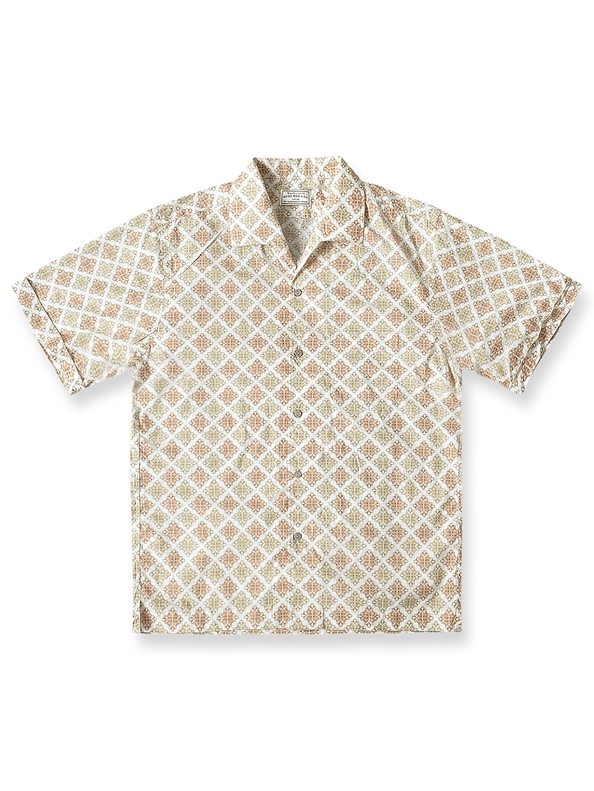1950s暖色プリントイタリアンカラー半袖シャツ全体像