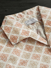 1950s 暖色プリント イタリアンカラー半袖シャツ