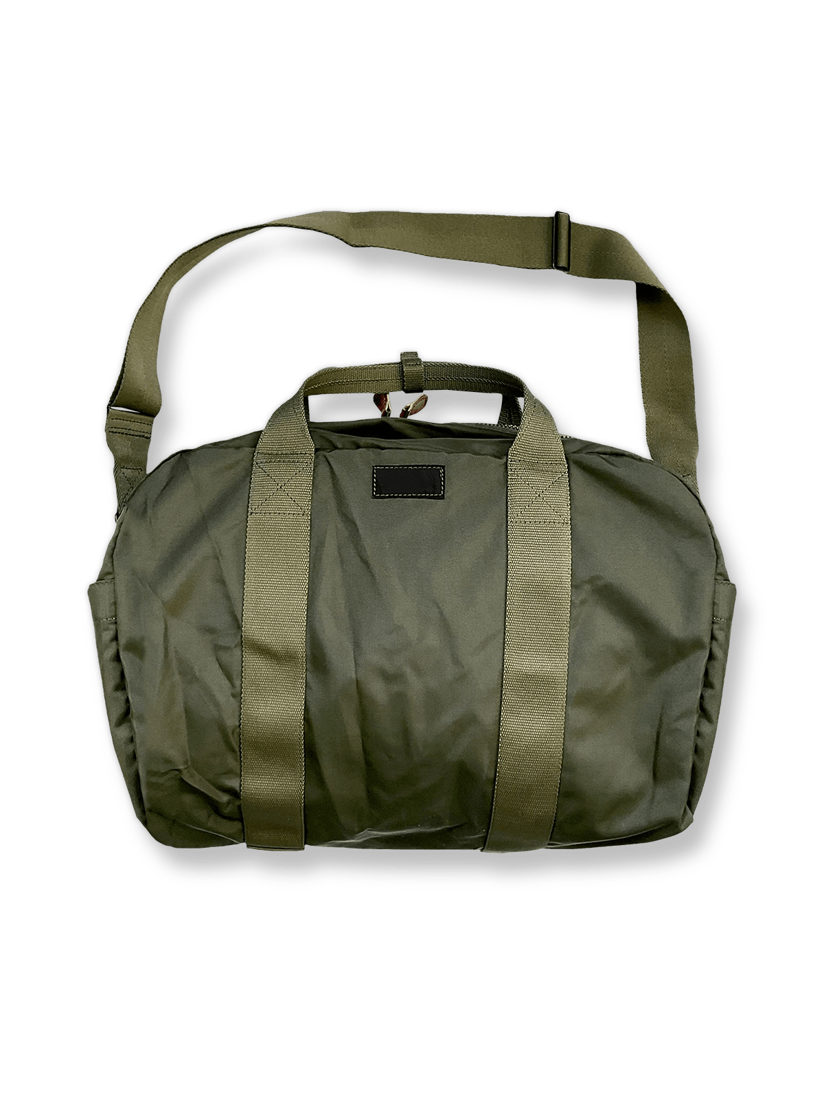 1970年代陸軍風軽量ナイロン製ヘルメットバッグ。42×25×22cm大容量、ナイロンショルダーストラップとハンドル付き。