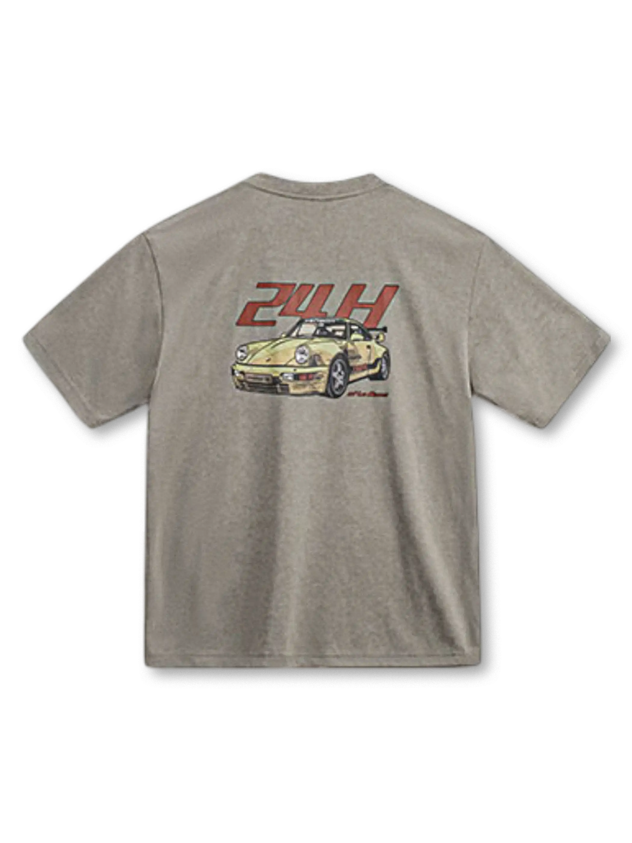 「24H」レーシングロゴとGarage56カーをバックプリントしたウォッシュドTシャツ
