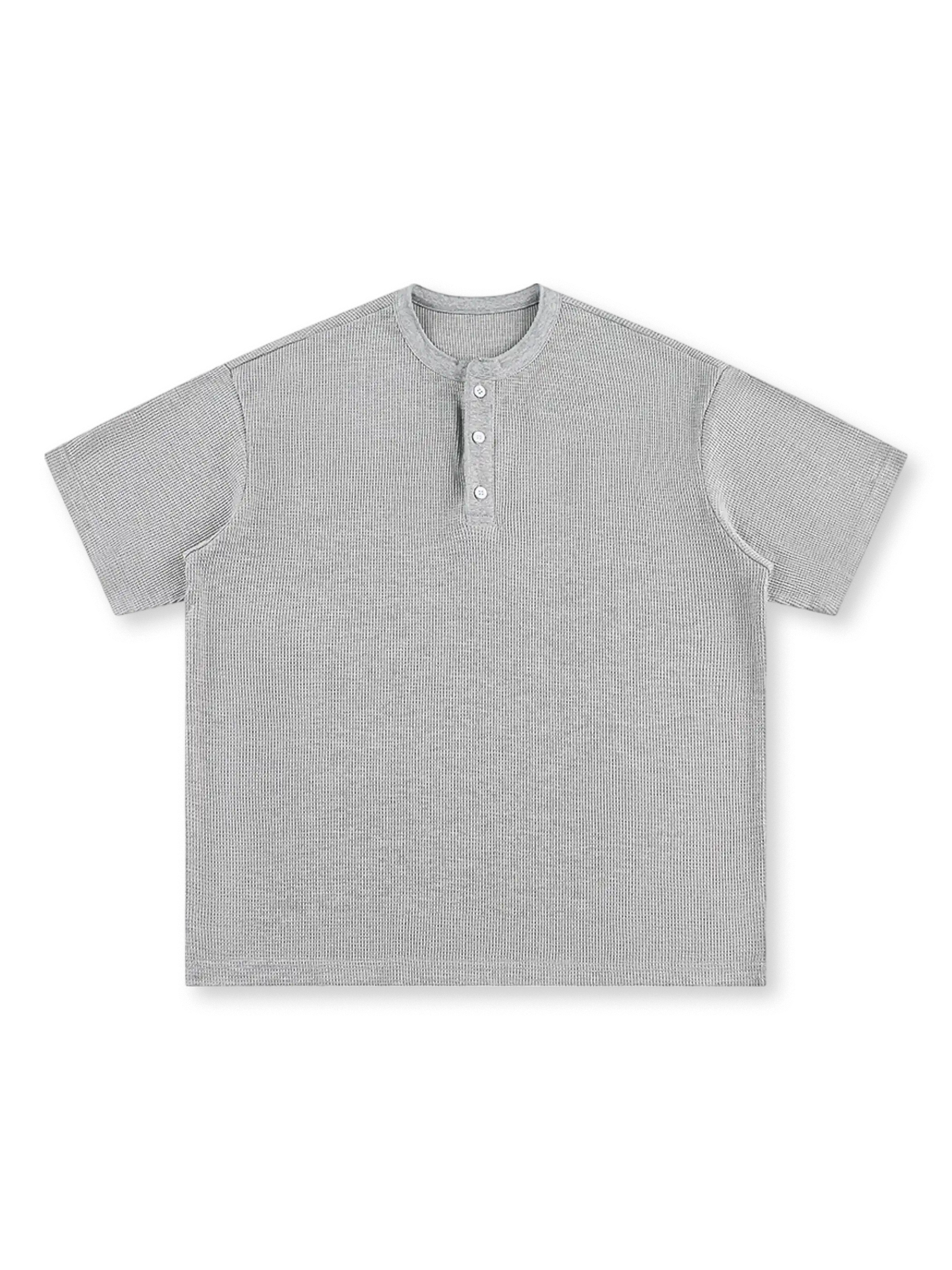 立体的なワッフル編みと耐久性が特徴のヘビーウェイトヘンリーネックTシャツ