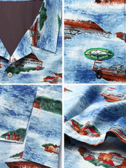 フィッシングプリント・オープンカラーシャツ