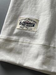 アメリカンヴィンテージウォッシュドコットンラグランスリーブTシャツ2枚セットの細部画像、高品質コットン素材と厚いリブネックを示す