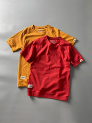 アメリカンヴィンテージウォッシュドコットンラグランスリーブTシャツ2枚セットの細部画像、高品質コットン素材と厚いリブネックを示す