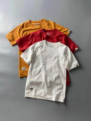 アメリカンヴィンテージウォッシュドコットンラグランスリーブTシャツ2枚セットの細部画像、高品質コットン素材と厚いリブネックを示す