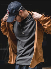 3色 コントラスト フリース長袖Tシャツ