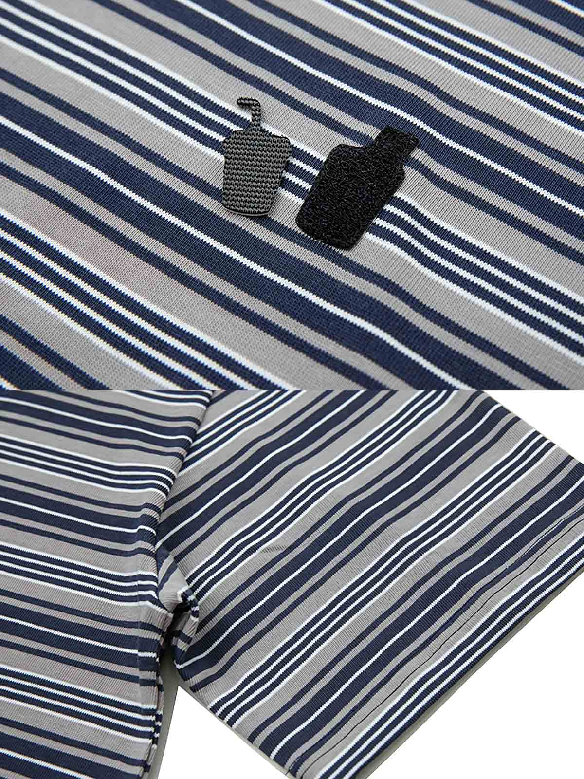 Tシャツの詳細、ストライプデザインと取り外し可能なパッチ