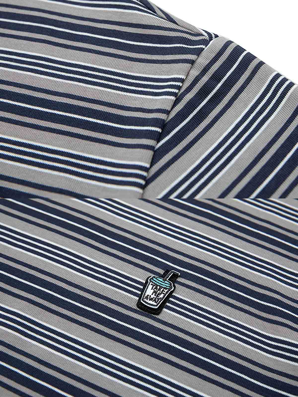 Tシャツの詳細、ストライプデザインと取り外し可能なパッチ
