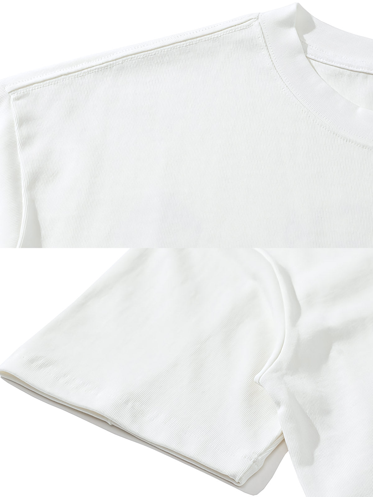 Tシャツのディテール展示、プリントデザインと生地の質感