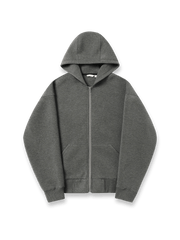 グレーの液体窒素エアコットンフーデッドジップアップパーカーのフロント展示