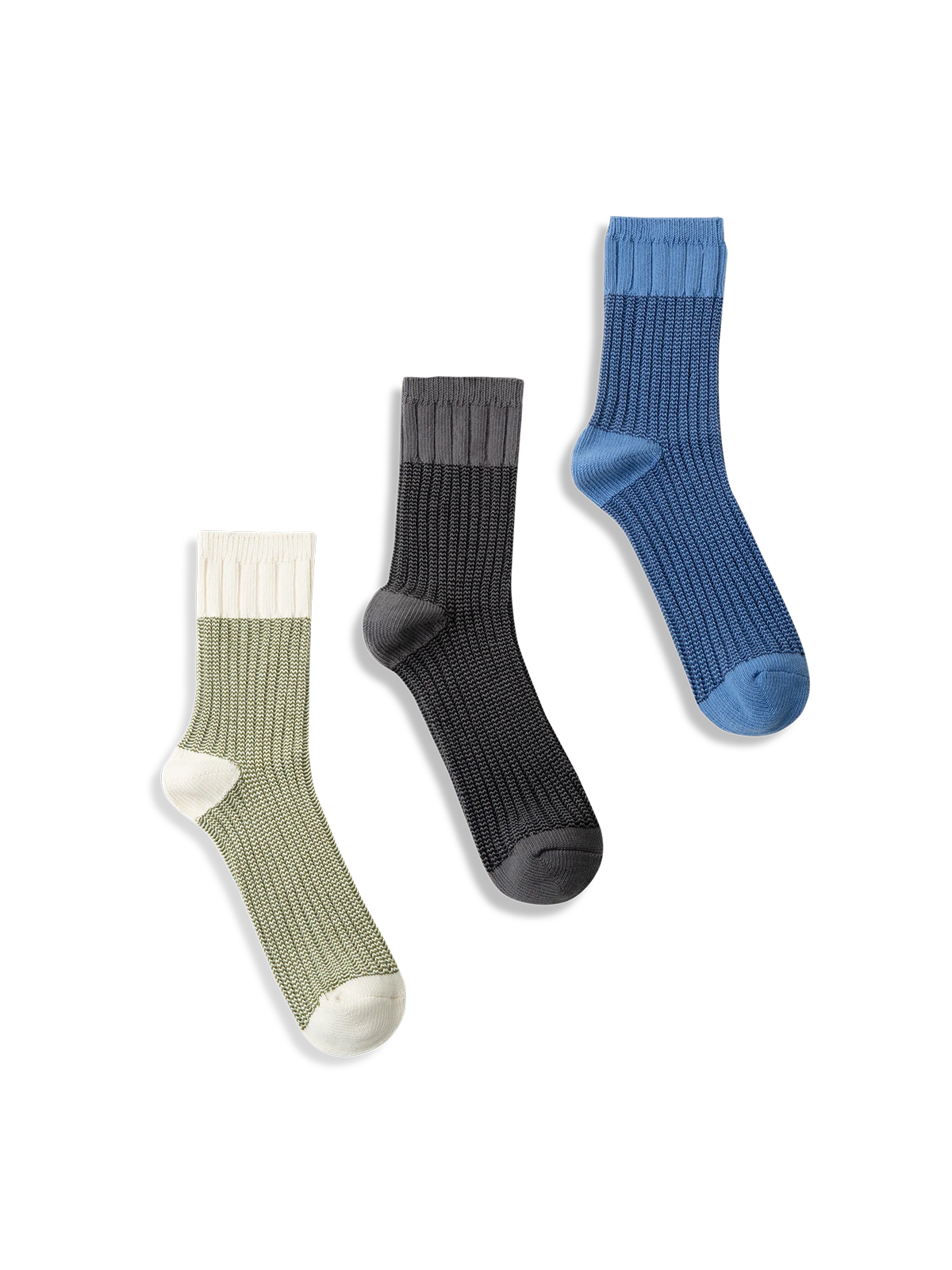 耐久性に優れたダブルニット製法、快適なコットン混紡素材の中丈ソックス3色セット