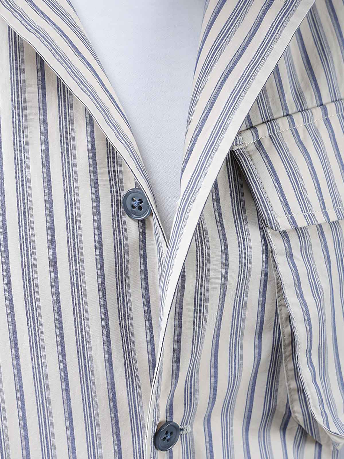 ヴィンテージスタイルのコットンストライプワークウェアシャツのディテール図