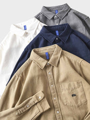 4色 刺繍入り コットン 長袖シャツ