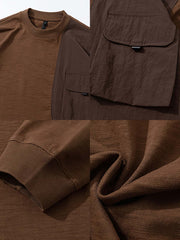 4色展開 異素材パッチワーク長袖Tシャツ