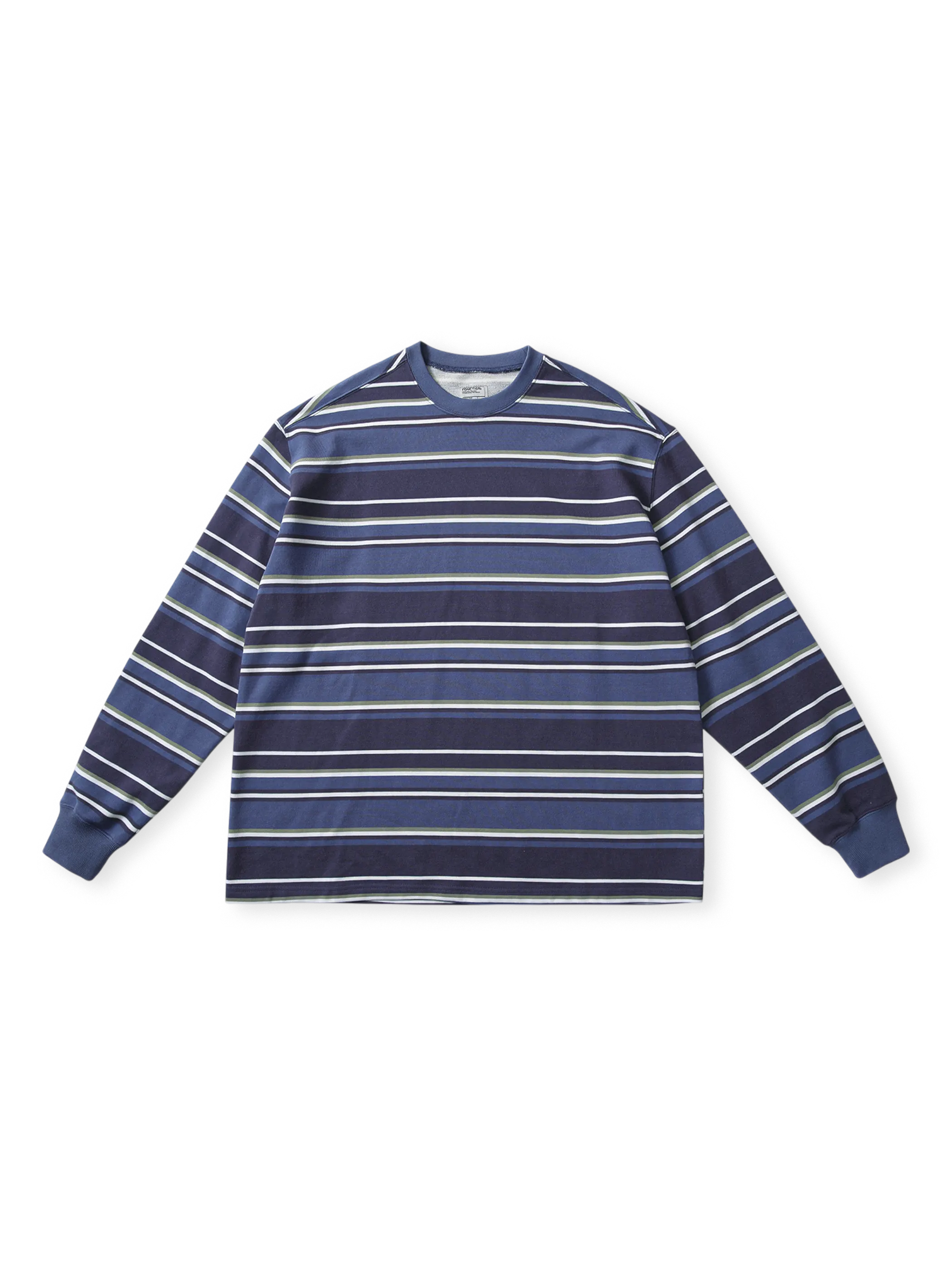 440g高密度定織毛輪生地使用のヴィンテージストライプスウェット。2色展開で高密度リブ付き。