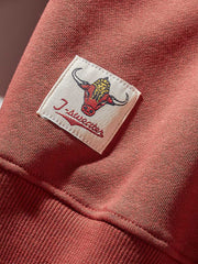 製品画像: 5色展開のクラシックなヘビーウェイトパイルクルーネックスウェットの全体画像
詳細画像: ヴィンテージ感のある5色展開のクルーネックスウェット、逆三角形リブパッチのディテール画像