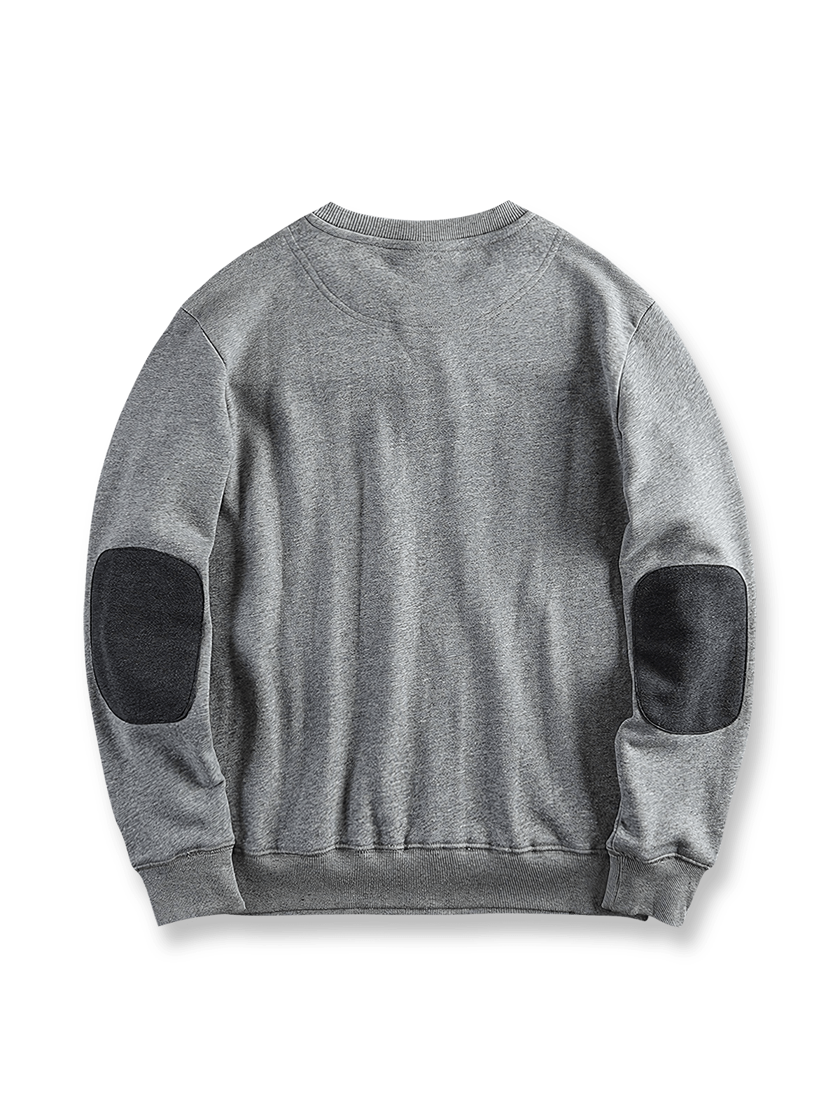 製品画像: 5色展開パッチデザインプルオーバースウェット正面
詳細画像: 袖肘パッチと裾のタグディテール