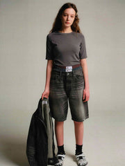 50年代風ワイドウォッシュデニムショートパンツ