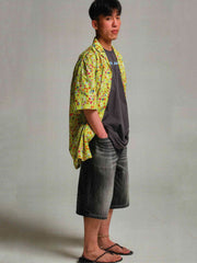 50年代風ワイドウォッシュデニムショートパンツ