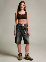 50年代風ワイドウォッシュデニムショートパンツ