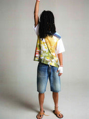 50年代風ワイドウォッシュデニムショートパンツ