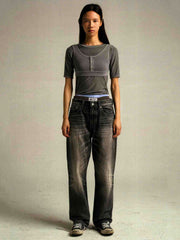 50年代ワイドウォッシュデニムパンツ