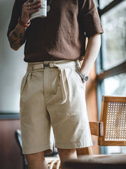 コットン ベルト付き 5分丈 ショートパンツ