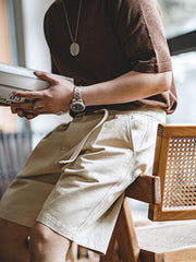 コットン ベルト付き 5分丈 ショートパンツ