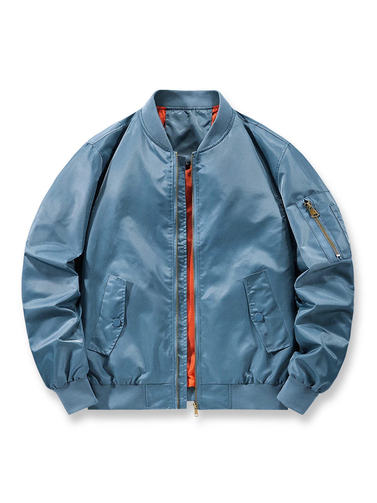 高密度ナイロンとポリエステル裏地を使用したMA-1フライトジャケット。大容量ポケットとオレンジ裏地付き。