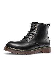 ブラックのスムース・ヌバックレザーとブラウンヌバック、イエローウェルトステッチ入り6ホールワークブーツ