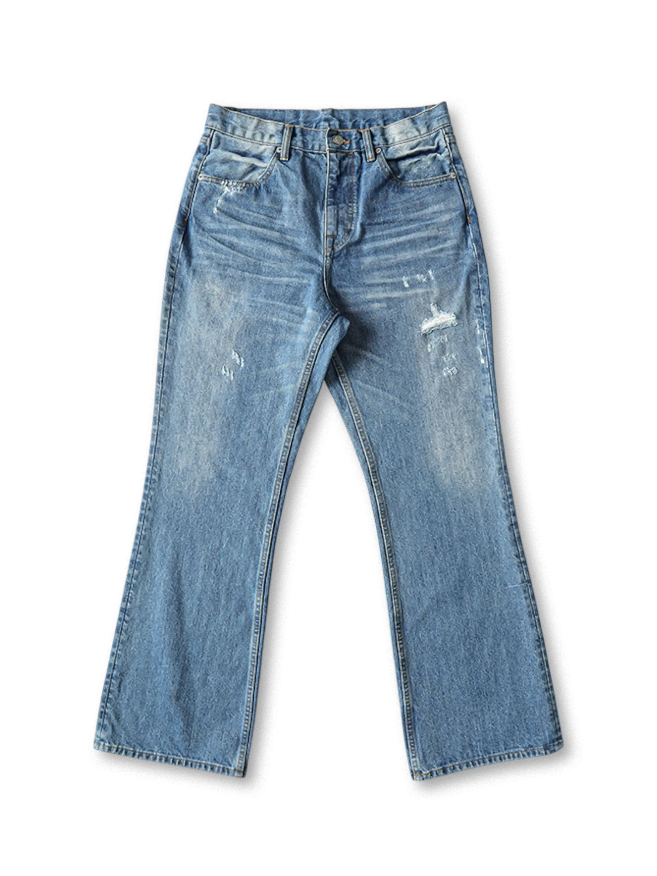 5.5oz赤耳セルビッジデニムブーツカットパンツ ライトブルー