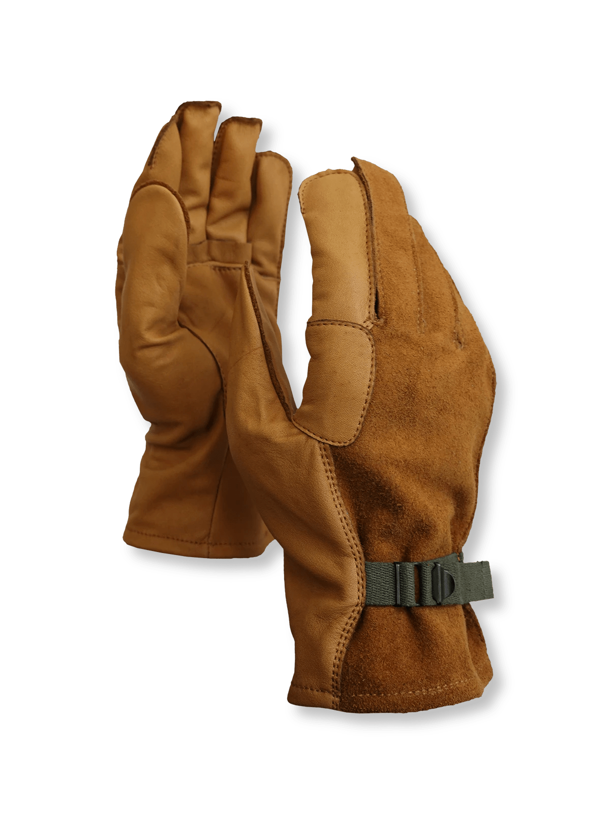 1990年代アメカジ風デザインの牛革ライディングアウトドアグローブ。掌と人差し指補強、外側ステッチ、調節ストラップ付き。