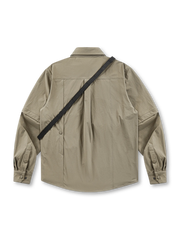 マルチポケット付き長袖シャツ、ショルダーストラップ風外掛け紐