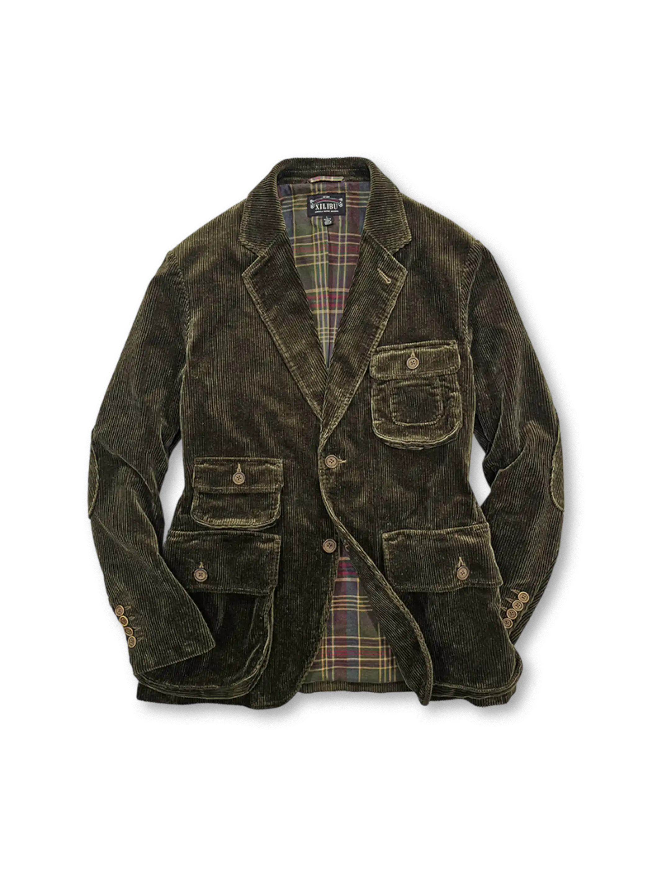 コーデュロイ生地のハンティングジャケット、フロントに複数ポケット