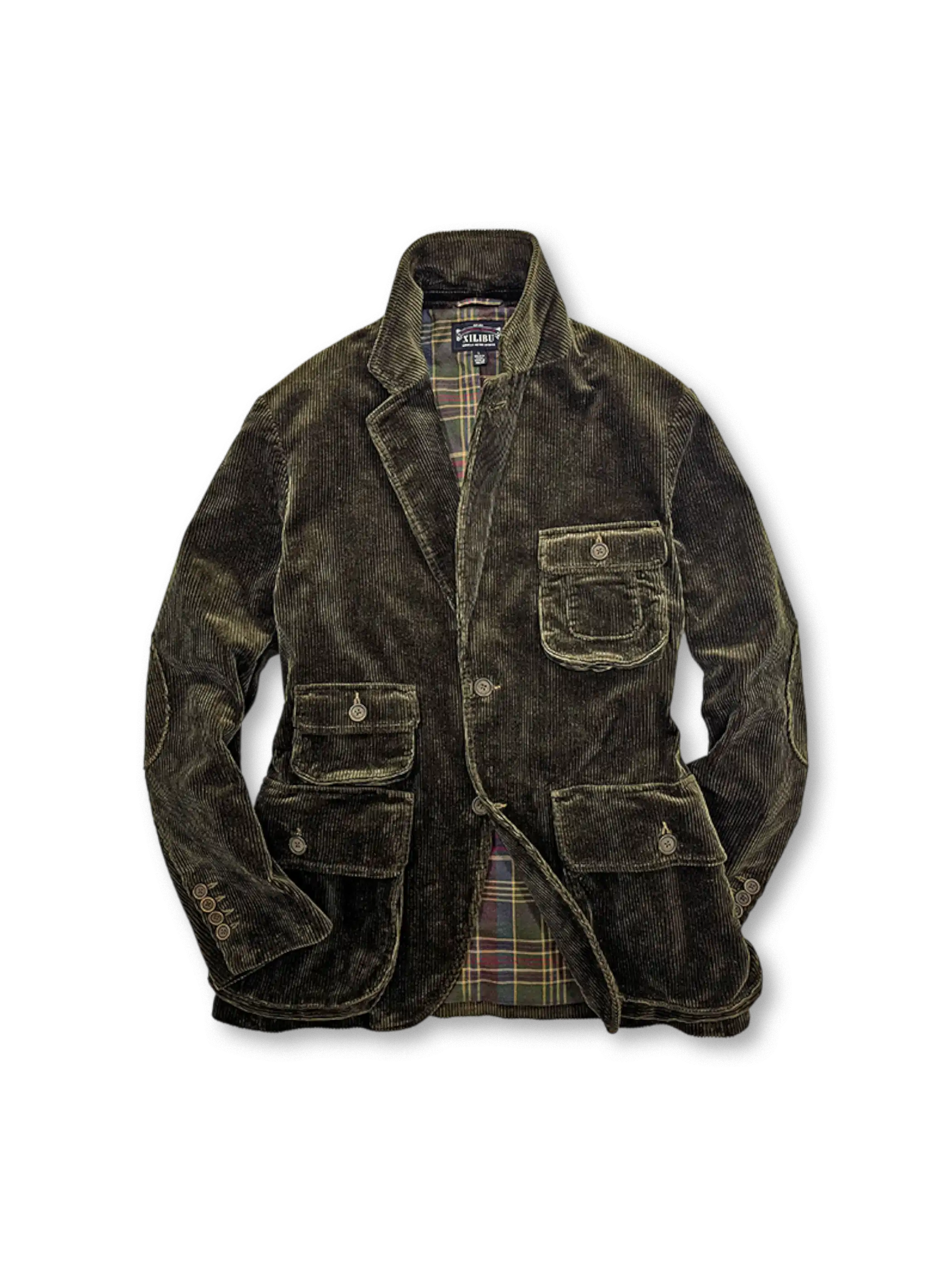 コーデュロイ生地のハンティングジャケット、フロントに複数ポケット