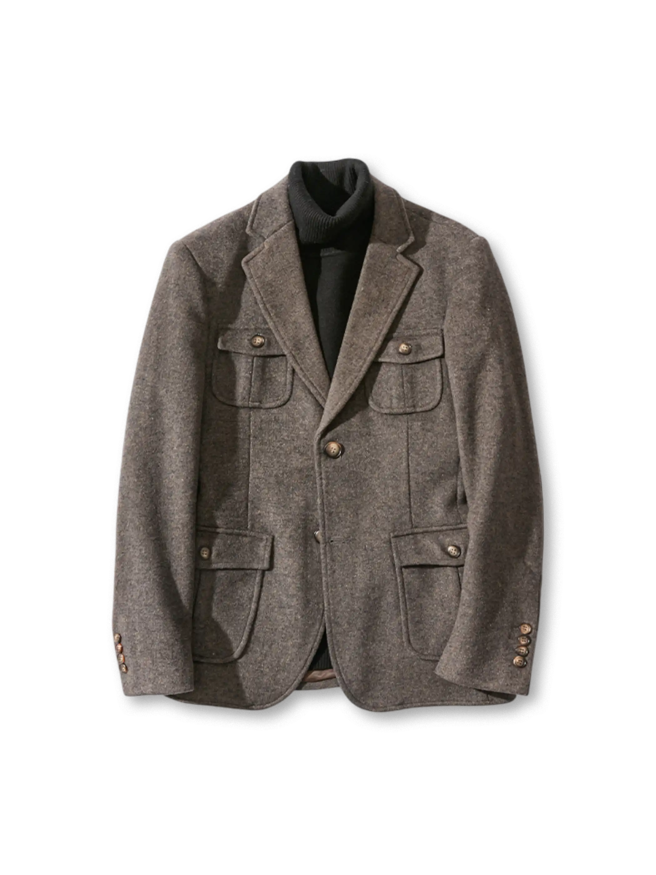 ウール混ハンティングブレザー、フラップポケット付き