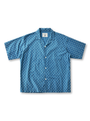 氷裂文様が特徴の藍染キューバシャツ正面全体