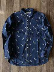 インディゴペイズリー柄プリントシャツ