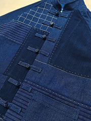 ヴィンテージウォッシュ デニム×インディゴ手織り布 パッチワークジャケット