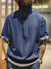 BORO風 ハーフジップポロシャツ