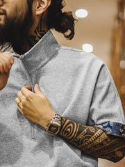 BORO風 ハーフジップポロシャツ