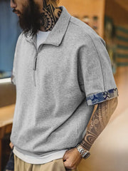 BORO風 ハーフジップポロシャツ