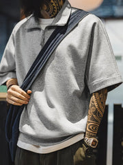 BORO風 ハーフジップポロシャツ